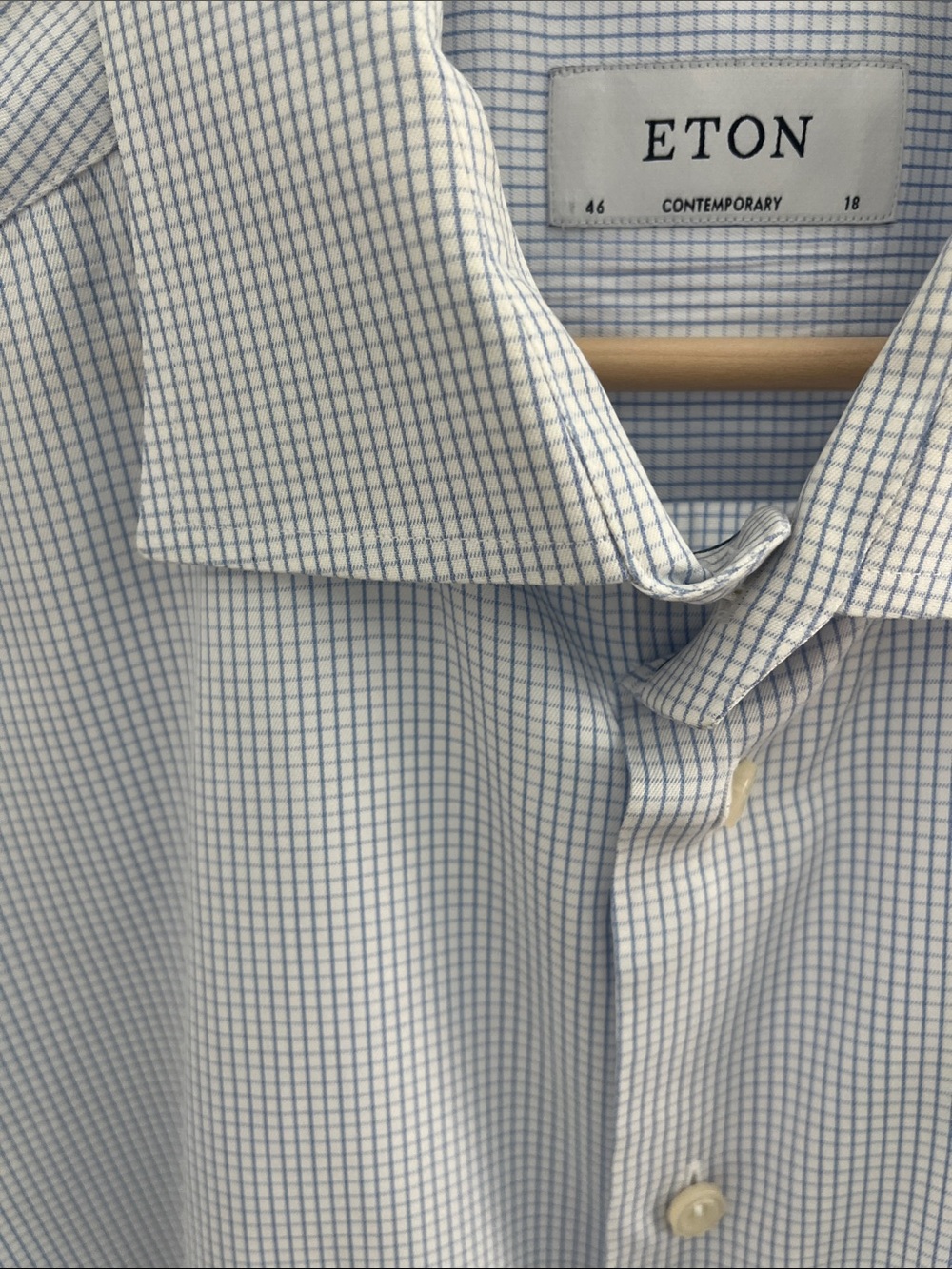 Eton Light Blue Micro-Check Cotton Dress Shirt 46x18